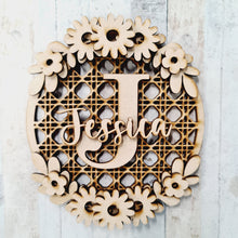 RT006 - MDF Rattan Personalised Initial and Name Hanging - Daisies - Olifantjie - Wooden - MDF - Lasercut - Blank - Craft - Kit - Mixed Media - UK