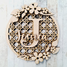 RT008 - MDF Rattan Personalised Initial and Name Hanging - Pretty Floral - Olifantjie - Wooden - MDF - Lasercut - Blank - Craft - Kit - Mixed Media - UK