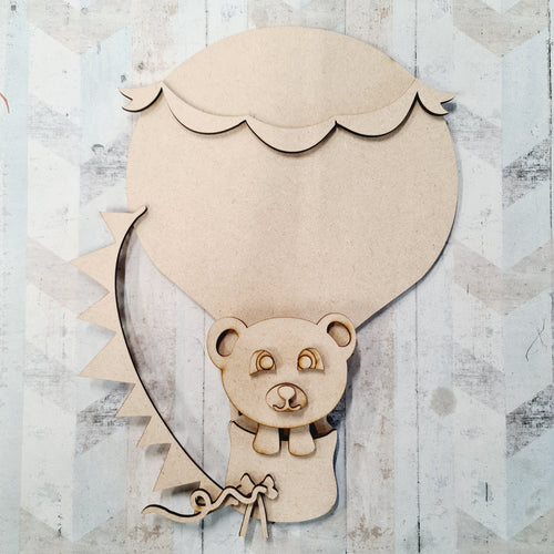 OL1458 - Hotair Balloon - Bear Theme - with optional hanging holes - Olifantjie - Wooden - MDF - Lasercut - Blank - Craft - Kit - Mixed Media - UK