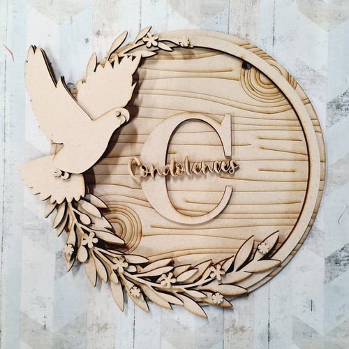 OL1410 - MDF Dove wreath personalised with backing - Olifantjie - Wooden - MDF - Lasercut - Blank - Craft - Kit - Mixed Media - UK