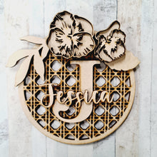 RT009 - MDF Rattan Personalised Initial and Name Hanging - Pansy - Olifantjie - Wooden - MDF - Lasercut - Blank - Craft - Kit - Mixed Media - UK