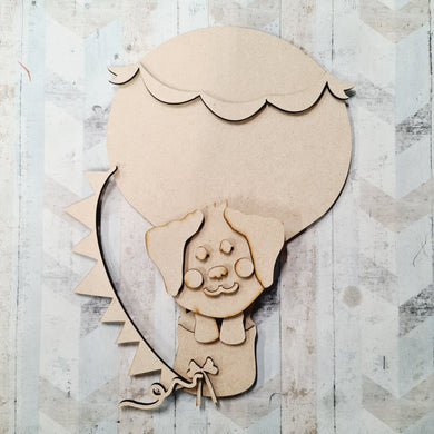 OL1453 - Hotair Balloon - Dog Theme - with optional hanging holes - Olifantjie - Wooden - MDF - Lasercut - Blank - Craft - Kit - Mixed Media - UK