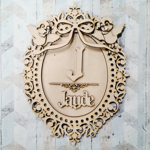 OL1225 - MDF Ornate Kitsch Bird Fairytale Frame Personalised - Olifantjie - Wooden - MDF - Lasercut - Blank - Craft - Kit - Mixed Media - UK