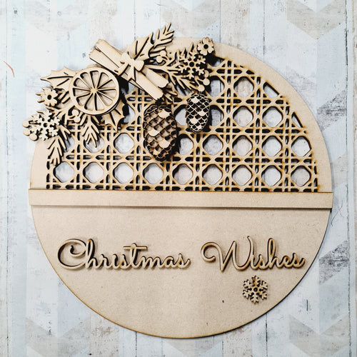 OL1468 - MDF Personalised Rattan Circle Plaque - Winter Theme - Olifantjie - Wooden - MDF - Lasercut - Blank - Craft - Kit - Mixed Media - UK