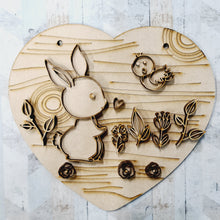 OL1473 - MDF Personalised Doddle Bunny and Bird Heart Layered Plaque - Olifantjie - Wooden - MDF - Lasercut - Blank - Craft - Kit - Mixed Media - UK