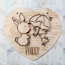 OL1476 - MDF Personalised Doddle Bunny and Duck Heart Layered Plaque - Olifantjie - Wooden - MDF - Lasercut - Blank - Craft - Kit - Mixed Media - UK