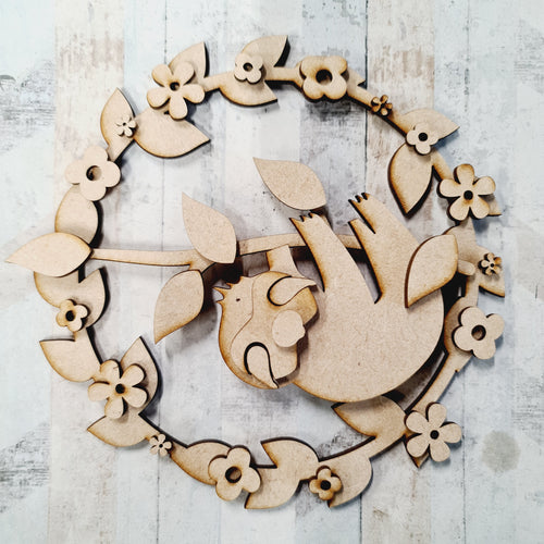 W062 - MDF Sloth  wreath - Olifantjie - Wooden - MDF - Lasercut - Blank - Craft - Kit - Mixed Media - UK