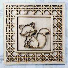 OL1486 - MDF Rattan effect square plaque with doodle animal - fox - Olifantjie - Wooden - MDF - Lasercut - Blank - Craft - Kit - Mixed Media - UK