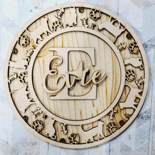 OL1213 - MDF Personalised Circle Plaque Frame - Cats Theme - Olifantjie - Wooden - MDF - Lasercut - Blank - Craft - Kit - Mixed Media - UK