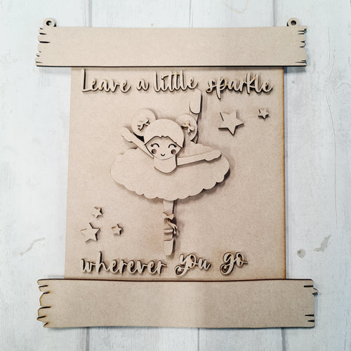 HA026 - MDF Rustic Hanging Board - Cute Ballerina - Style 1 - Leave a little sparkle wherever you go - Olifantjie - Wooden - MDF - Lasercut - Blank - Craft - Kit - Mixed Media - UK