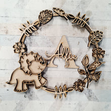 OL1551 - MDF Dinosaur doodle Personalised Wreath - Style 5 - Olifantjie - Wooden - MDF - Lasercut - Blank - Craft - Kit - Mixed Media - UK