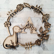 OL1548 - MDF Dinosaur doodle Personalised Wreath - Style 2 - Olifantjie - Wooden - MDF - Lasercut - Blank - Craft - Kit - Mixed Media - UK