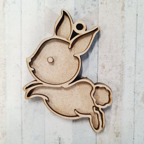 OL1555 - MDF  doodle animal hanging - Leaping Bunny - Olifantjie - Wooden - MDF - Lasercut - Blank - Craft - Kit - Mixed Media - UK