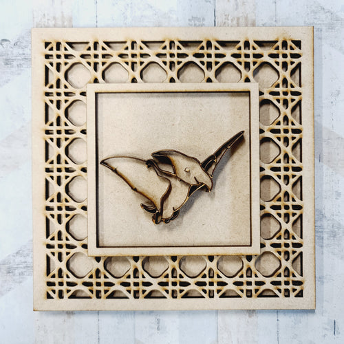 Ol1538 - MDF Rattan effect square plaque Doodle Dinosaur theme  - Style 2 - Olifantjie - Wooden - MDF - Lasercut - Blank - Craft - Kit - Mixed Media - UK