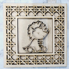 Ol1540 - MDF Rattan effect square plaque Doodle Dinosaur theme  - Style 4 - Olifantjie - Wooden - MDF - Lasercut - Blank - Craft - Kit - Mixed Media - UK