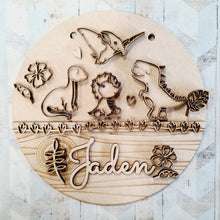 OL1546 - MDF Dinosaur doodle Circle Personalised Plaque - Olifantjie - Wooden - MDF - Lasercut - Blank - Craft - Kit - Mixed Media - UK