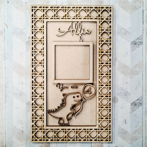 OL1545 - MDF Rectangle Rattan Doodle Dinosaur Birthday Personalised Photo frame Plaque ‘you are …) - Dino 5 - Olifantjie - Wooden - MDF - Lasercut - Blank - Craft - Kit - Mixed Media - UK