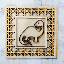 Ol1537 - MDF Rattan effect square plaque Doodle Dinosaur theme  - Style 1 - Olifantjie - Wooden - MDF - Lasercut - Blank - Craft - Kit - Mixed Media - UK