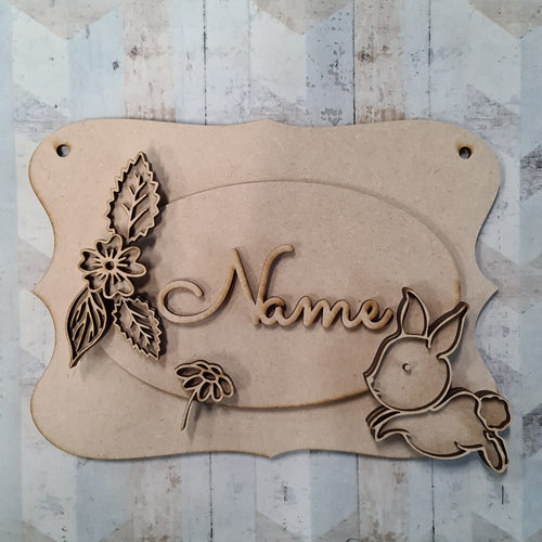 OP082 - MDF Doodle woodland Themed Personalised Plaque - Cute Baby Bunny - Olifantjie - Wooden - MDF - Lasercut - Blank - Craft - Kit - Mixed Media - UK