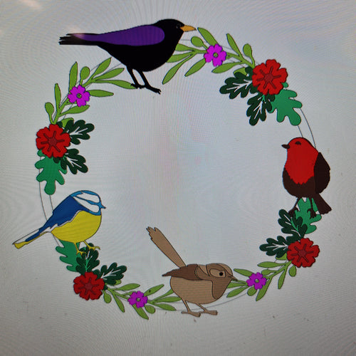OL1580 - MDF Large Garden Bird Wreath - Olifantjie - Wooden - MDF - Lasercut - Blank - Craft - Kit - Mixed Media - UK