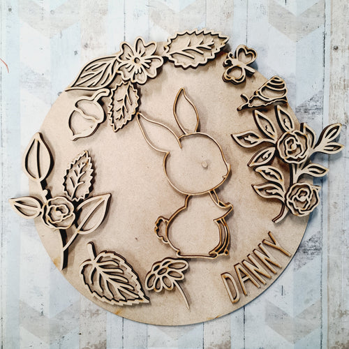 OL1572 - MDF Doodle Woodland Animals  - Rabbit plaque personalised - Olifantjie - Wooden - MDF - Lasercut - Blank - Craft - Kit - Mixed Media - UK