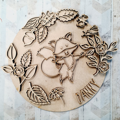 OL1576 - MDF Doodle Woodland Animals  - Fox plaque personalised - Olifantjie - Wooden - MDF - Lasercut - Blank - Craft - Kit - Mixed Media - UK