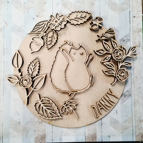 OL1577 - MDF Doodle Woodland Animals  -  Hedgehog plaque personalised - Olifantjie - Wooden - MDF - Lasercut - Blank - Craft - Kit - Mixed Media - UK