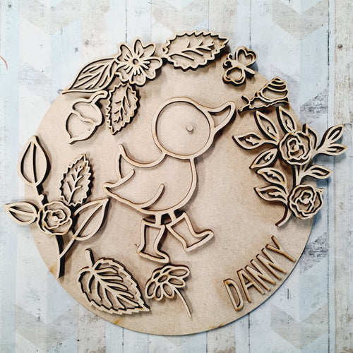 OL1579 - MDF Doodle Woodland Animals  -  Duck plaque personalised - Olifantjie - Wooden - MDF - Lasercut - Blank - Craft - Kit - Mixed Media - UK