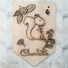 FG021 - MDF Themed Personalised Pennant Flag - Doodle Woodland Animal - Squirrel Theme - Olifantjie - Wooden - MDF - Lasercut - Blank - Craft - Kit - Mixed Media - UK