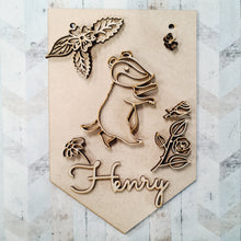 FG022 - MDF Themed Personalised Pennant Flag - Doodle Woodland Animal - Badger Theme - Olifantjie - Wooden - MDF - Lasercut - Blank - Craft - Kit - Mixed Media - UK