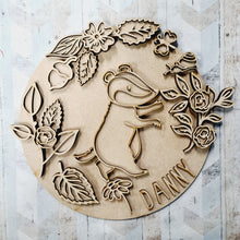 OL1573 - MDF Doodle Woodland Animals  - Badger plaque personalised - Olifantjie - Wooden - MDF - Lasercut - Blank - Craft - Kit - Mixed Media - UK