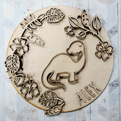 OL1570 - MDF Doodle Dinosaur - Style 4 plaque personalised - Olifantjie - Wooden - MDF - Lasercut - Blank - Craft - Kit - Mixed Media - UK