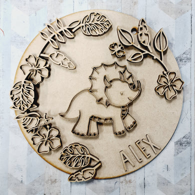 OL1569 - MDF Doodle Dinosaur - Style 3 plaque personalised - Olifantjie - Wooden - MDF - Lasercut - Blank - Craft - Kit - Mixed Media - UK