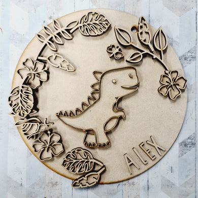 OL1567 - MDF Doodle Dinosaur - Style 1  plaque personalised - Olifantjie - Wooden - MDF - Lasercut - Blank - Craft - Kit - Mixed Media - UK