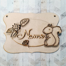 OP085 - MDF Doodle woodland Themed Personalised Plaque - Squirrel - Olifantjie - Wooden - MDF - Lasercut - Blank - Craft - Kit - Mixed Media - UK