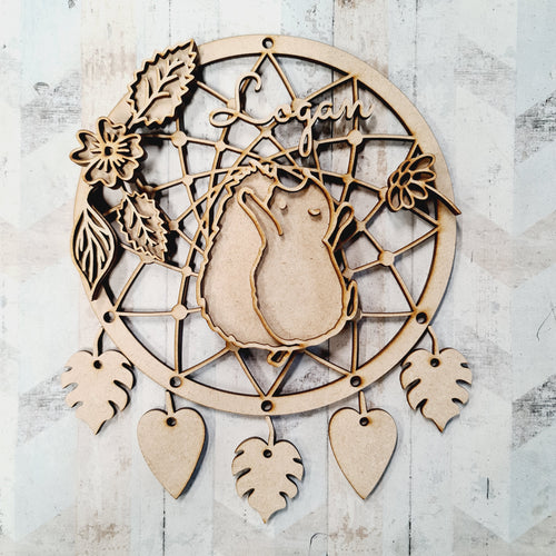 DC086 - MDF Doodle Woodland - Hedgehog Dream Catcher - with Initials, Name or Wording - Olifantjie - Wooden - MDF - Lasercut - Blank - Craft - Kit - Mixed Media - UK