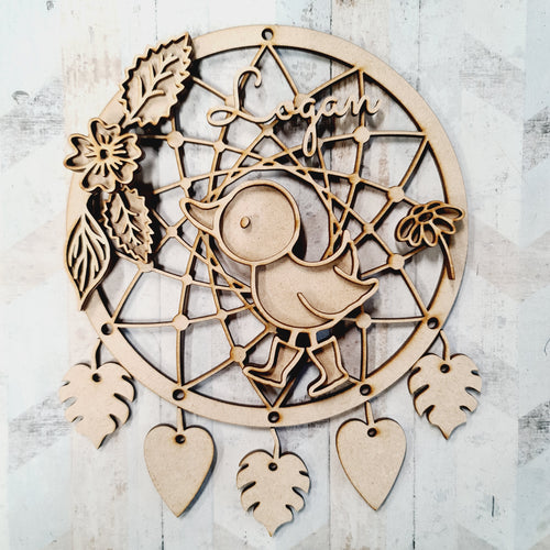DC085- MDF Doodle Woodland - Duck Dream Catcher - with Initials, Name or Wording - Olifantjie - Wooden - MDF - Lasercut - Blank - Craft - Kit - Mixed Media - UK