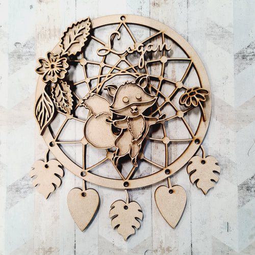 DC084- MDF Doodle Woodland - Fox Dream Catcher - with Initials, Name or Wording - Olifantjie - Wooden - MDF - Lasercut - Blank - Craft - Kit - Mixed Media - UK