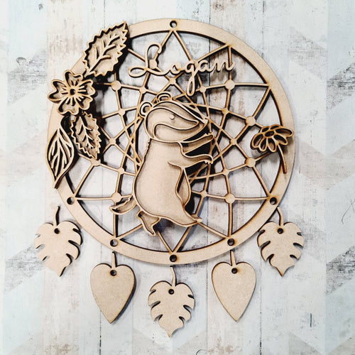 DC083- MDF Doodle Woodland - Badger Dream Catcher - with Initials, Name or Wording - Olifantjie - Wooden - MDF - Lasercut - Blank - Craft - Kit - Mixed Media - UK