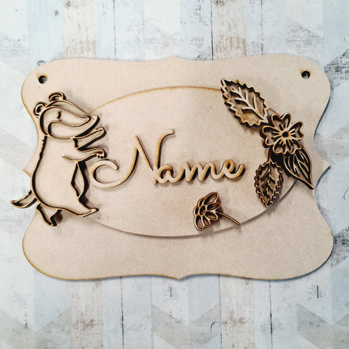 OP086 - MDF Doodle woodland Themed Personalised Plaque - Badger - Olifantjie - Wooden - MDF - Lasercut - Blank - Craft - Kit - Mixed Media - UK