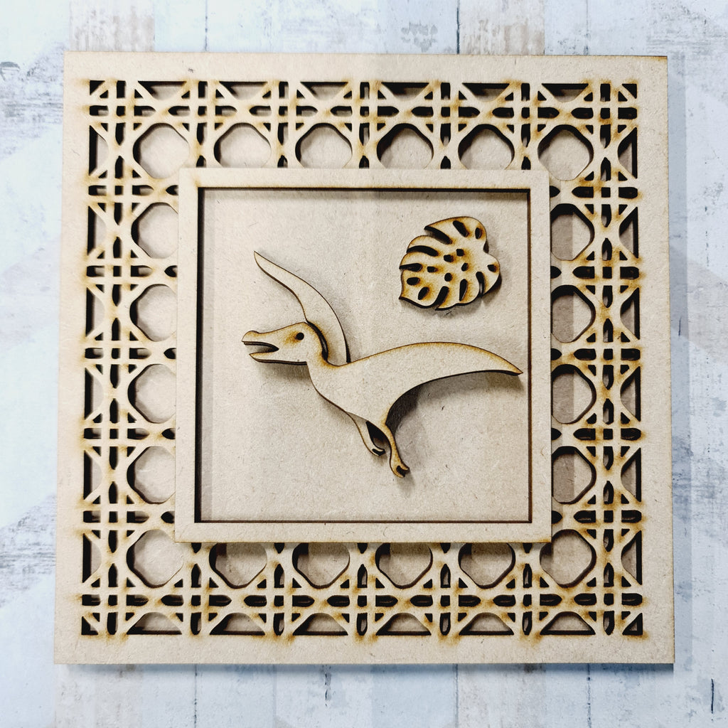 Ol1532 - MDF Rattan effect square plaque simple dinosaur theme - Style ...
