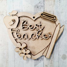 HB037 - MDF Hanging Heart - School Themed Choice of Wording - 2 Fonts - Olifantjie - Wooden - MDF - Lasercut - Blank - Craft - Kit - Mixed Media - UK