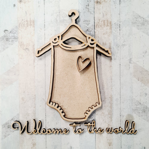 OL1600 - MDF ‘Welcome to the World’ Nursery Doodle Kit - Baby Grow - Olifantjie - Wooden - MDF - Lasercut - Blank - Craft - Kit - Mixed Media - UK