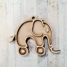 OL1597 - MDF Doodle Nursery hanging -  Elephant pull along - Olifantjie - Wooden - MDF - Lasercut - Blank - Craft - Kit - Mixed Media - UK