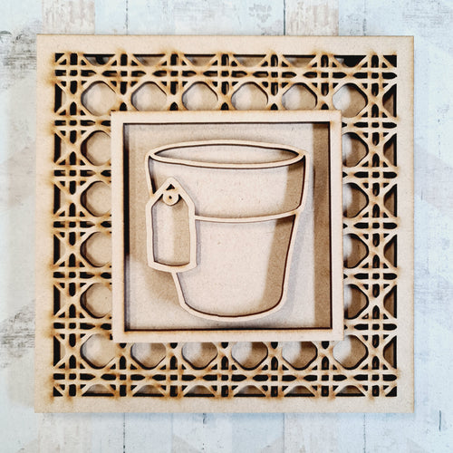 OL1658- MDF Rattan effect square plaque - Gardening Doodles - Plant Pot - Olifantjie - Wooden - MDF - Lasercut - Blank - Craft - Kit - Mixed Media - UK