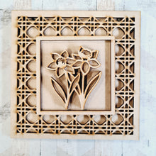 OL1662- MDF Rattan effect square plaque - Gardening Doodles - Daffodils - Olifantjie - Wooden - MDF - Lasercut - Blank - Craft - Kit - Mixed Media - UK