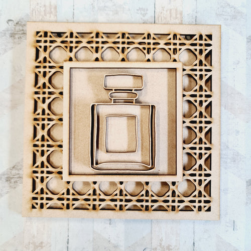 OL1677 - MDF Rattan effect square plaque - Boutique Doodles - Perfume - Olifantjie - Wooden - MDF - Lasercut - Blank - Craft - Kit - Mixed Media - UK