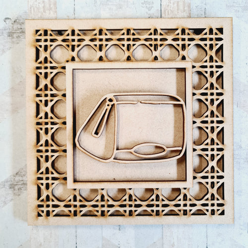 OL1679 - MDF Rattan effect square plaque - Boutique Doodles - Clutch Bag - Olifantjie - Wooden - MDF - Lasercut - Blank - Craft - Kit - Mixed Media - UK