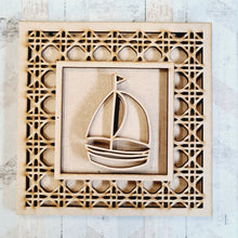 OL1686 - MDF Rattan effect square plaque - Seaside Doodles - Style 2 - Olifantjie - Wooden - MDF - Lasercut - Blank - Craft - Kit - Mixed Media - UK