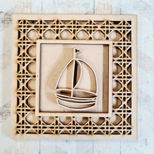 OL1686 - MDF Rattan effect square plaque - Seaside Doodles - Style 2 - Olifantjie - Wooden - MDF - Lasercut - Blank - Craft - Kit - Mixed Media - UK